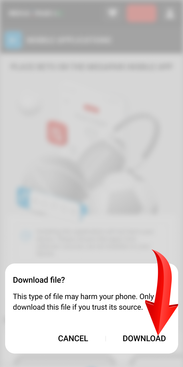 Confirm the file download to get the Megapari mobile app.