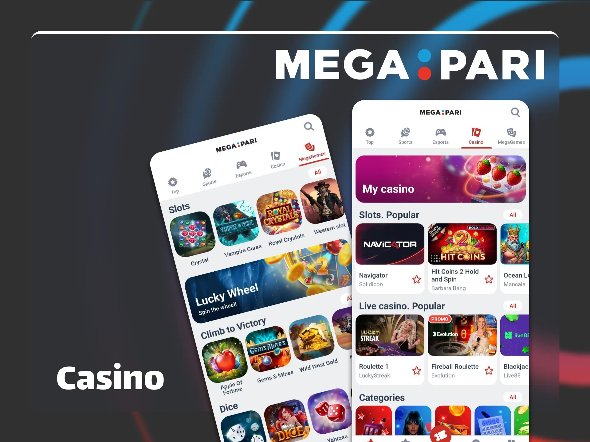 Play exciting casino slots and live games on the Megapari mobile application now.