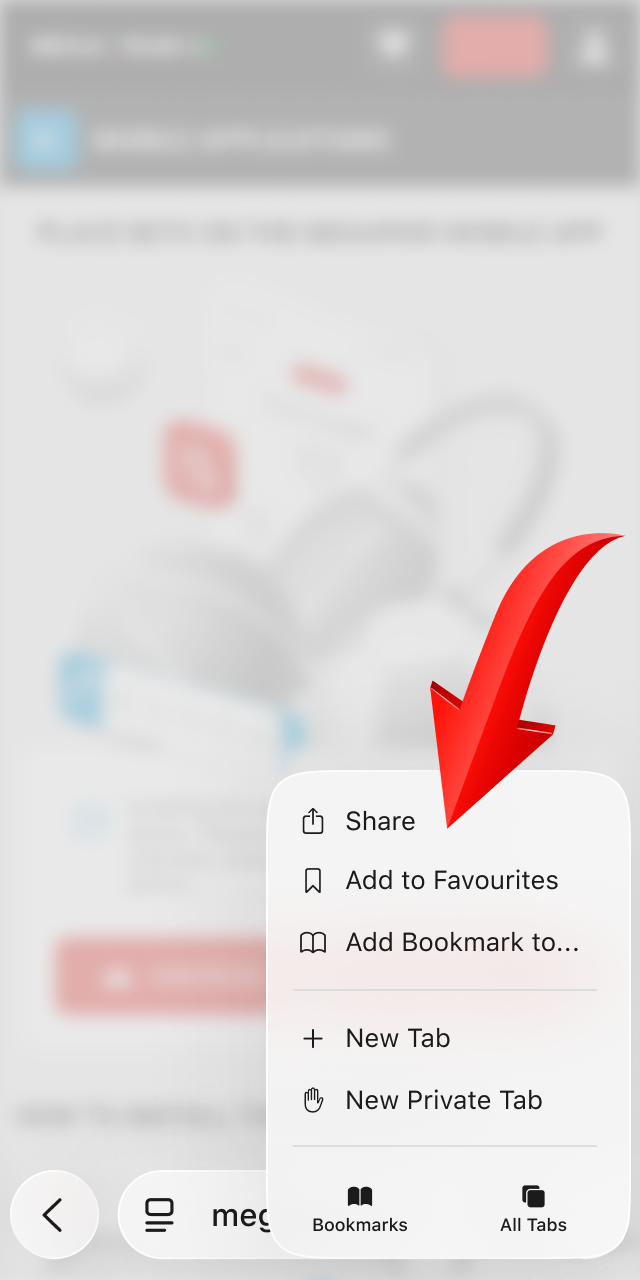 Open the share menu in your browser to save Megapari.