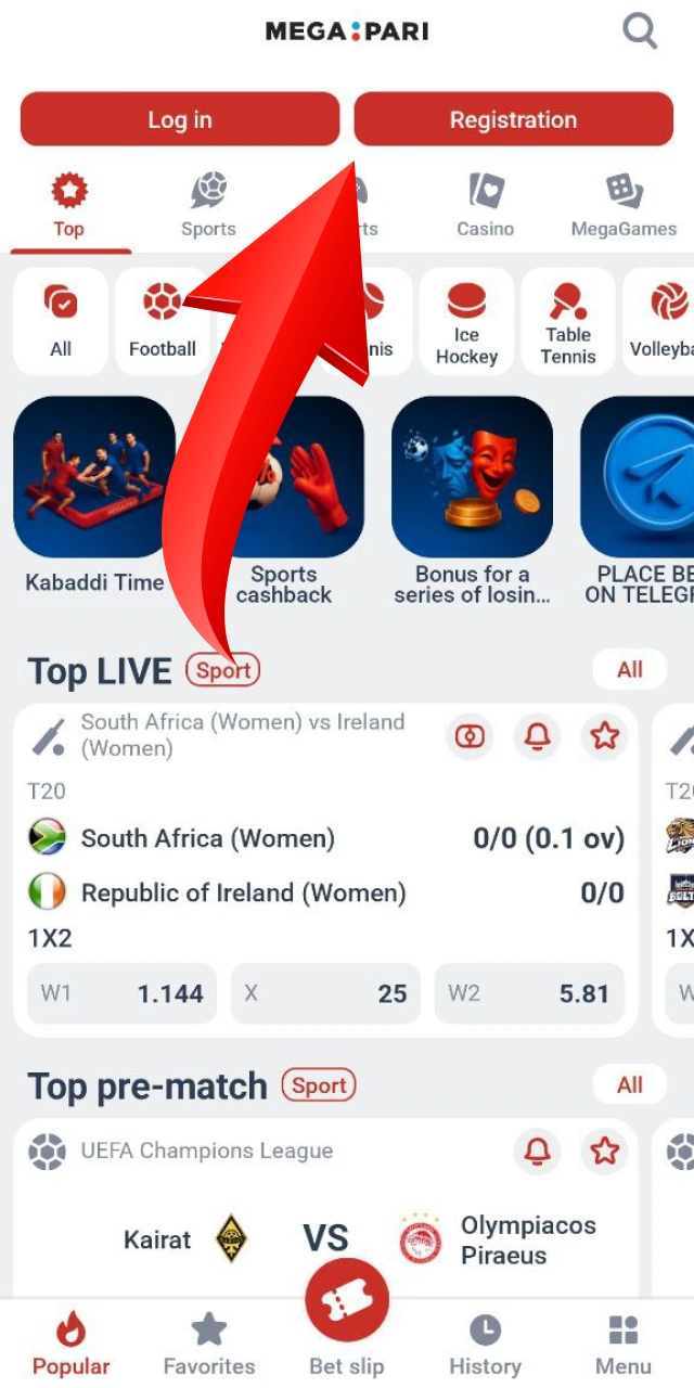 Click the registration button to join Megapari today.