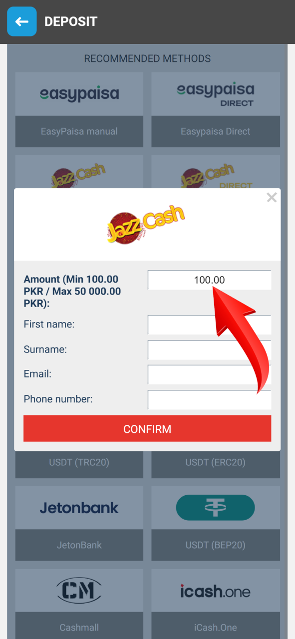 Specify the exact monetary amount you want to deposit on Megapari.