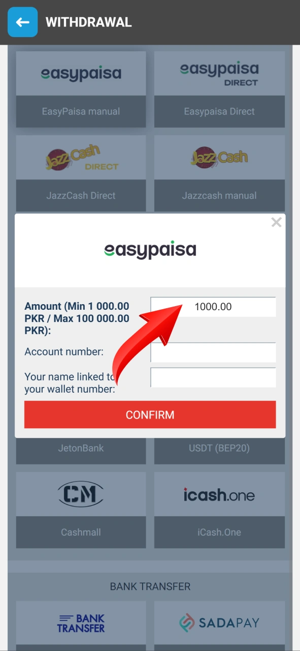 Enter the cash value you wish to withdraw from Megapari.