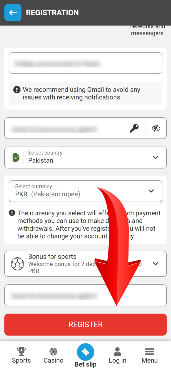 Tap the final register button to complete your account creation on Megapari.