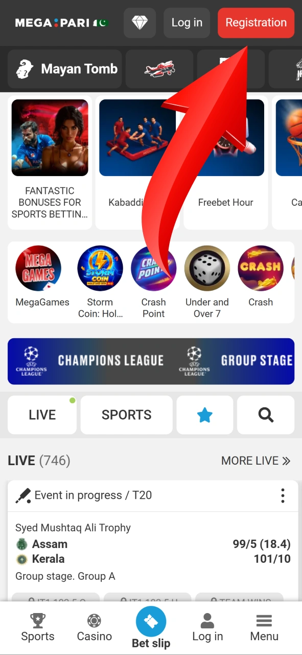 Click the red button at the top to start your Megapari registration.