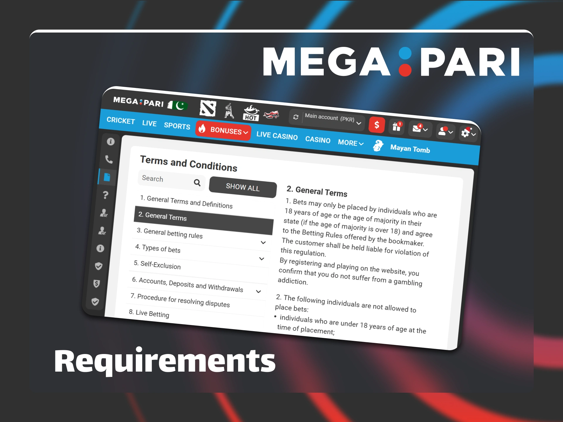 Read the registration requirements and terms on the Megapari website carefully.