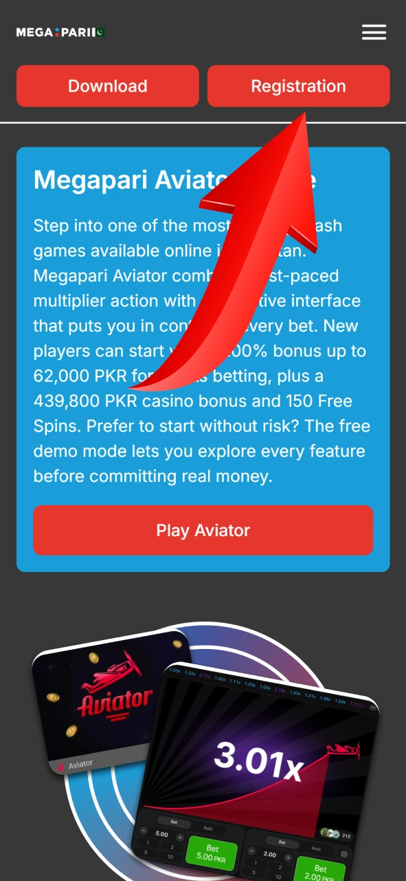 Register your new gaming profile on the official Megapari website.
