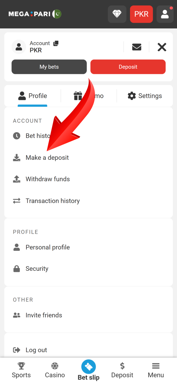 Fund your account using the official Megapari secure payment methods.