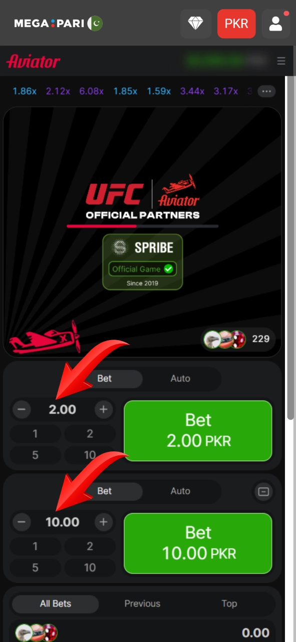 Place your first Aviator bet through the official Megapari platform.