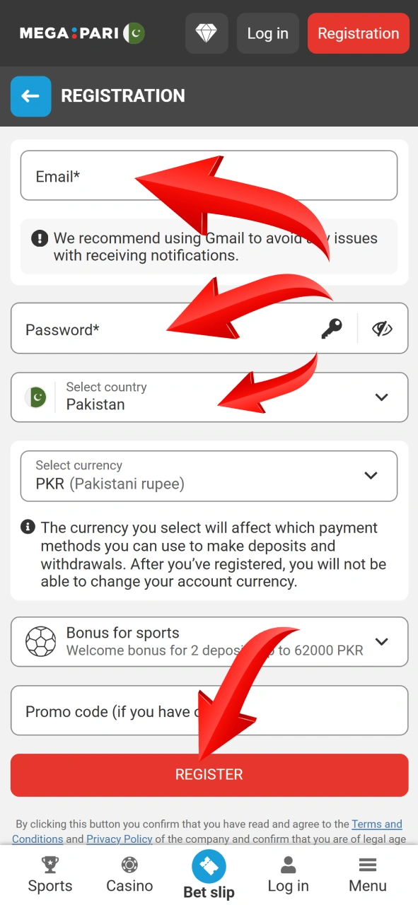 Complete your profile registration on the official Megapari sports platform.