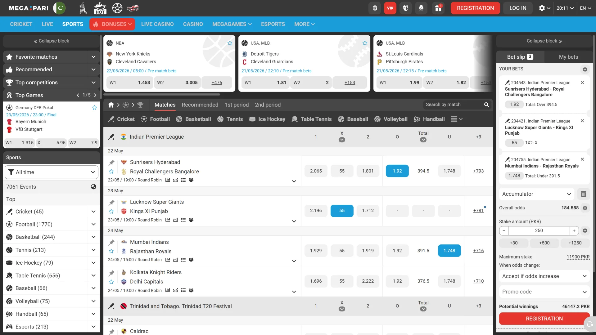 Explore the comprehensive Megapari sportsbook interface layout screenshot for sports betting.