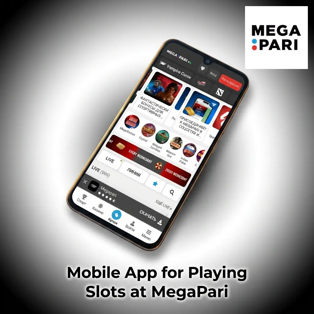 MegaPari mobile app interface showing slot games lobby on Android and iOS devices with touchscreen navigation