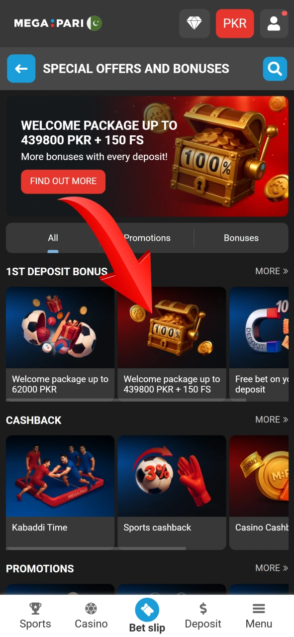 Activate the welcome bonus through the official Megapari promotions page.